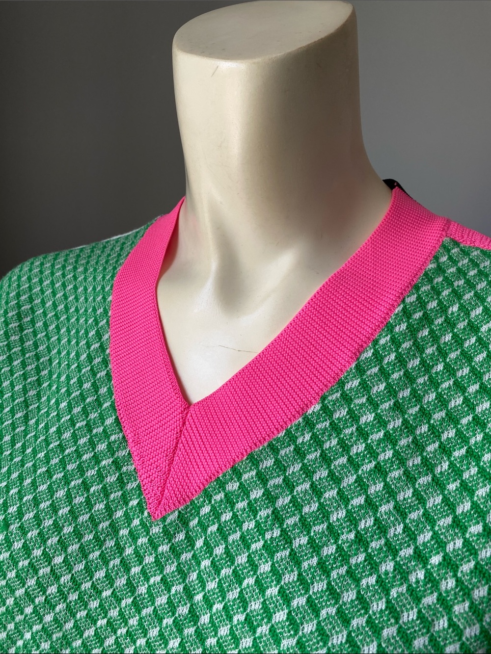 SONIA RYKIEL Green & Pink V‑Neck Patterned Women's Sweater - Picture 2 of 9
